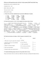 Đề khảo sát chất lượng đầu năm môn Anh lớp 9 có đáp án