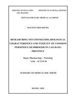 Researching mycotoxicosis, biological characteristics and toxicity of some common poisonous mushrooms in cao bang province