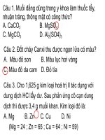 TRẮC NGHIỆM ÔN TẬP HÓA ĐẠI CƯƠNG VÔ CƠ CÓ ĐÁP ÁN