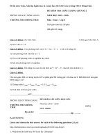 Đề thi môn Toán, Anh lớp 8 giữa học kì 2 năm học 2015-2016