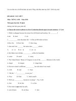 Đề khảo sát chất lượng môn Tiếng Anh lớp 7 năm 2015