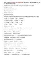 Đề thi học kì 1 Tiếng Anh lớp 7 trường THCS Hoa Lư năm 2015