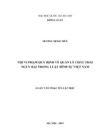 TỘI VI PHẠM QUY ĐỊNH VỀ QUẢN LÝ CHẤT THẢI NGUY HẠI TRONG LUẬT HÌNH SỰ VIỆT NAM     LUẬN VĂN THẠC SĨ LUẬT HỌC