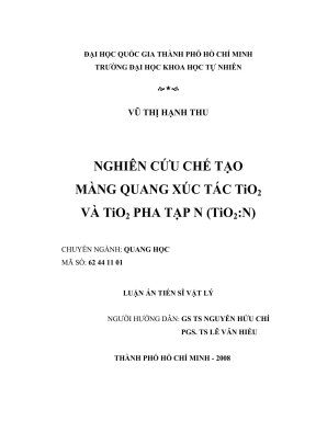 NGHIÊN CỨU CHẾ TẠO MÀNG QUANG XÚC TÁC TiO2 VÀ TiO2 PHA TẠP N (TiO2:N)