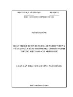 QUẢN TRỊ rủi RO tín DỤNG DOANH NGHIỆP NHỎ và vừa tại NGÂN HÀNG THƯƠNG mại cổ PHẦN NGOẠI THƯƠNG VIỆT NAM   CHI NHÁNH HUẾ 