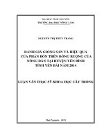 Đánh giá giống sắn và hiệu quả của phân bón trên đồng ruộng của nông dân tại huyện yên bình, tỉnh yên bái năm 2014 