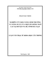 Nghiên cứu khả năng sinh trưởng và năng suất của một số giống ngô lai tại huyện na rì, tỉnh bắc kạn 