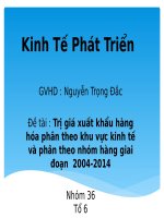 tiểu luận môn kinh tế phát triển Trị giá xuất khẩu hàng hóa phân theo khu vực kinh tế và phân theo nhóm hàng giai đoạn  2004-2014
