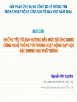 NHỮNG YẾU TỐ ẢNH HƯỞNG ĐẾN MỨC ĐỘ ỨNG DỤNG CÔNG NGHỆ THÔNG TIN TRONG HOẠT ĐỘNG DẠY HỌC BẬC TRUNG HỌC PHỔ THÔNG