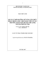 Quản lý bồi dưỡng kĩ năng tổ chức hoạt động góc cho giáo viên ở các trường mầm non huyện mê linh, thành phố hà nội
