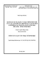 đánh giá sự đa dạng và đặc điểm phân bố của các loài bề sát (reptilia) và ếch nhái (amphibia)tại trạm đa dạng sinh học mấ linh   tỉnh vĩnh phúc 