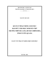 Quản lý hoạt động giáo dục đạo đức cho học sinh bán trú trường THPT hà lang, huyện chiêm hóa, tỉnh tuyên quang