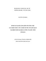 Đánh giá sự hài lòng đối với công việc của nhân viên y tế và một số yếu tố liên quan tại bệnh viện đa khoa lương tài, bắc ninh năm 2015