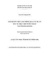 GIẢI QUYẾT VIỆC LÀM THÔNG QUA CÁC DỰ ÁN ĐẦU TƯ TRỰC TIẾP NƯỚC NGOÀI  TẠI TỈNH HẢI DƯƠNG