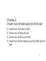 Chương 2: Chuẩn mực kế toán quốc tế về tài sản 1. Chuẩn mực về tài sản cố định 2. Chuẩn mực về hàng tồn kho 3. Chuẩn mực về đầu tư tài chính 4. Chuẩn mực về ảnh hưởng của sự thay đổi tỉ giá hối đoái