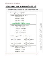 bảng công thức lượng giác đầy đủ nhất ôn thi thpt quốc gia