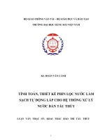 TÍNH TOÁN, THIẾT kế PHIN lọc nước làm SẠCH tự ĐỘNG lắp CHO hệ THỐNG xử lý nước dằn tầu THỦY 