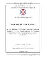 TÌM HIỂU và ĐÁNH GIÁ TÌNH HÌNH, TÌNH HÌNH tài CHÍNH và CÔNG tác kế TOÁN NGUYÊN vật LIỆU của CÔNG TY TNHH THƯƠNG mại bến THÀNH năm 2015 