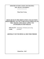 RESEARCH ON PHLOROTANNIN COLLECTION FROM BROWN ALGAE (SARGASSUM SERRATUM) IN NHA TRANG AND ASSAY APPLY TO ANTIOXIDANT BEVERAGE