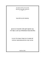 Quản lý nguồn vốn quỹ quốc gia về việc làm tại tỉnh đoàn hải dương