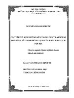 các yếu tố ảnh hưởng đến ý định quay lại núi bà đen tỉnh tây ninh để du lịch của khách du lịch nội địa