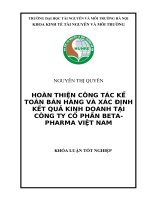 HOÀN THIỆN CÔNG tác kế TOÁN bán HÀNG và xác ĐỊNH kết QUẢ KINH DOANH tại CÔNG TY cổ PHẦN BETA  PHARMA VIỆT NAM 