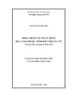 Luận án tiến sĩ  phân tích câu về cú pháp dựa vào thuộc tính kết trị của từ (trên cứ liệu câu động từ tiếng việt) 