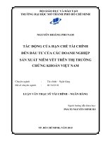 tác động của hạn chế tài chính đến đầu tư của các doanh nghiệp sản xuất niêm yết trên thị trường chứng khoán việt nam