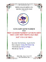 SKKN MỘT VÀI KINH NGHIỆM VẬN DỤNG KIẾN THỨC LIÊN MÔN TRONG DẠY HỌC  NGỮ VĂN CẤP THCS