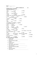 KIỂM TRA 15 PHÚT MÔN TIẾNG ANH KHỐI 6 HỌC KỲ II