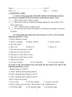 KIỂM TRA 15 PHÚT MÔN TIẾNG ANH 7 HỌC KỲ II