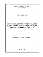 Chuyển giao quyền sử dụng các đối tượng sở hữu công nghiệp theo quy định của pháp luật việt nam 