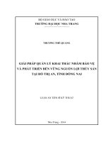 GIẢI PHÁP QUẢN lý KHAI THÁC NHẰM bảo vệ và PTBV NGUỒN lợi THỦY sản tại hồ TRỊ AN, ĐỒNG NAI