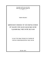 Kiểm soát chi đầu tư xây dựng cơ bản từ nguồn vốn ngân sách nhà nước tại kho bạc nhà nước hà nam 