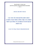 Các yếu tố ảnh hưởng đến chất lượng cuộc sống công việc của nhân viên tại công ty cổ phần tuyển dụng nhân tài