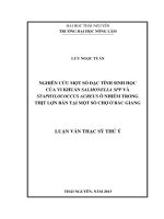 Nghiên một số đặc tính sinh học của vi khuẩn salmonella spp và staphylococcus aureus ô nhiễm trong thịt lợn bán tại một số chợ ở bắc giang 