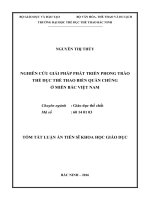 Nghiên cứu giải pháp phát triển phong trào thể dục thể thao biển quần chúng ở miền Bắc Việt Nam (TT)