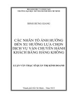 Các nhân tố ảnh hưởng đến ý xu hướng lựa chọn dịch vụ vận chuyển hành khách bằng hàng không 