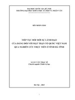 Tiếp tục đổi mới sự lãnh đạo của đảng đối với mặt trận tổ quốc việt nam qua nghiên cứu thực tiễn ở tỉnh hà tĩnh luận văn ths  kinh doanh và quản lý