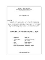 Nghiên cứu khả năng xử lý nước thải sinh hoạt bằng màng sinh học trên một số vật liệu tại trường đại học nông lâm thái nguyên 