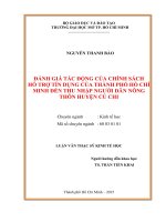 đánh giá tác động của chính sách hỗ trợ tín dụng của thành phố hồ chí minh đến thu nhập người dân nôngthôn huyện củ chi 