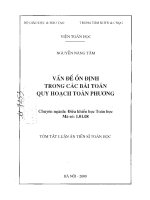 Vấn đề ổn định trong các bài toán quy hoạch toàn phương 