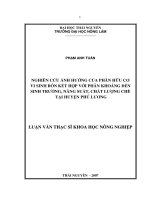 Nghiên cứu ảnh hưởng của phân hữu cơ vi sinh, bón kết hợp với phân khoáng đến sinh trưởng năng suất và chất lượng chè tại huyện phú lương 
