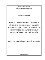 Đánh giá ảnh hưởng của chính sách bồi thường giải phóng mặt bằng đến đời sống và việc làm của người dân khi nhà nước thu hồi đất trên địa bàn huyện phú bình, tỉnh thái nguyên 