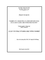 Nghiên cứu ảnh hưởng của phân bón đến năng suất, chất lượng chè ở tỉnh thái nguyên 