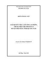 Luận văn thạc sĩ giải quyết việc làm cho lao động thuộc diện thu hồi đất ở huyện điện bàn, tỉnh quảng nam
