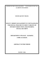 POLICY CREDIT MANAGEMENT IN VIETNAM BANK FOR SOCIAL POLICIES TO MEET TARGETS OF POVERTY REDUCTION AND ENSURING SOCIAL SECURITY