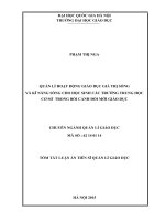 QUẢN lí HOẠT ĐỘNG GIÁO dục GIÁ TRỊ SỐNG và kĩ NĂNG SỐNG CHO học SINH các TRƯỜNG TRUNG học cơ sở  TRONG bối CẢNH đổi mới GIÁO dục 