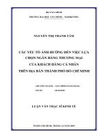 các yếu tố ảnh hưởng đến việc lựa chọn ngân hàng thương mại của khách hàng cá nhân trên địa bàn thành phố hồ chí minh 