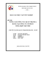NÂNG CAO CÔNG TÁC QUẢN TRỊ MUA HÀNG TẠI CÔNG TY CỔ PHẦN  TỔNG HỢP VIỆT PHÚ